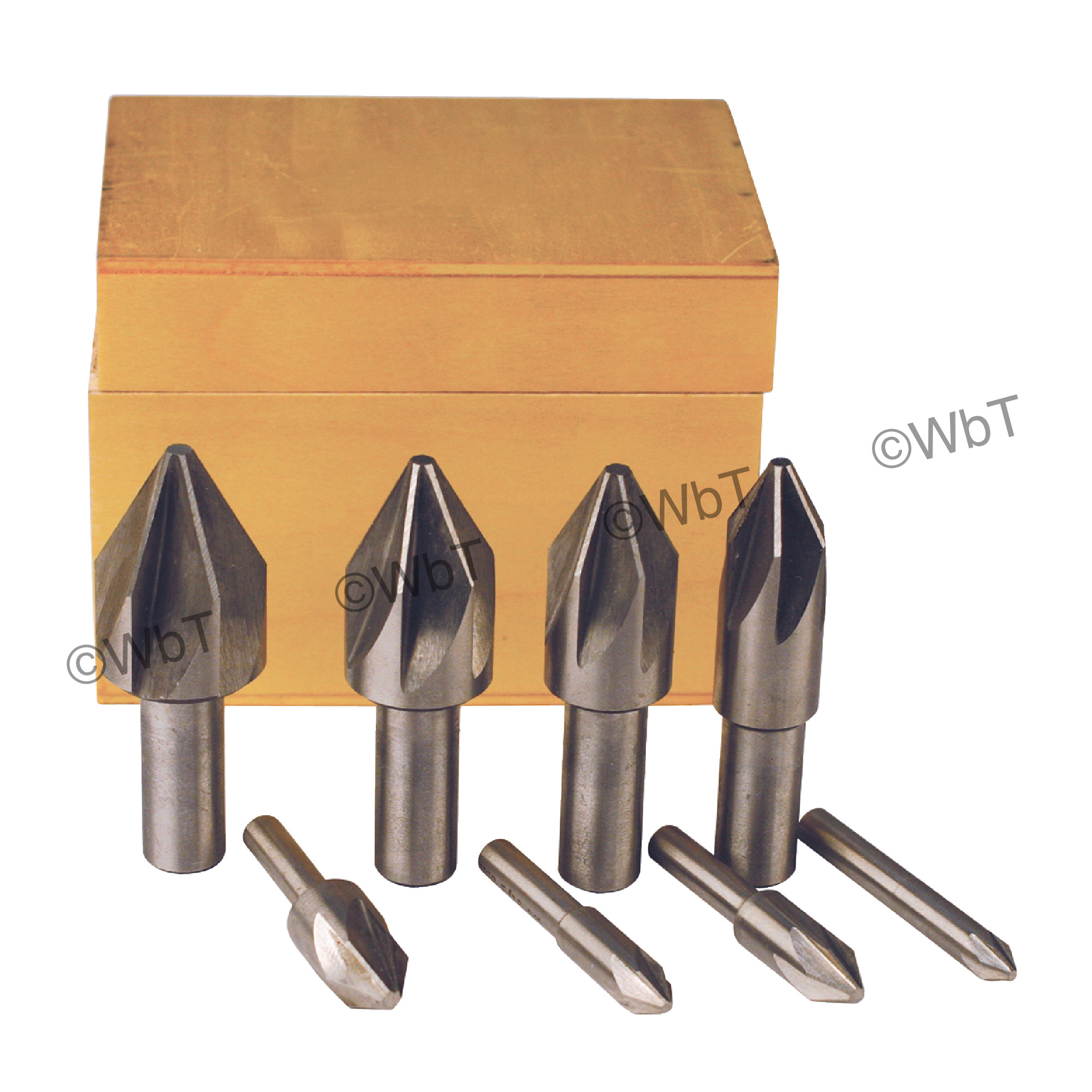 TTC PRODUCTION 6 Flute 8 Piece 1/4" to 1" High Speed Steel 60&#176; Included Angle Countersink Set