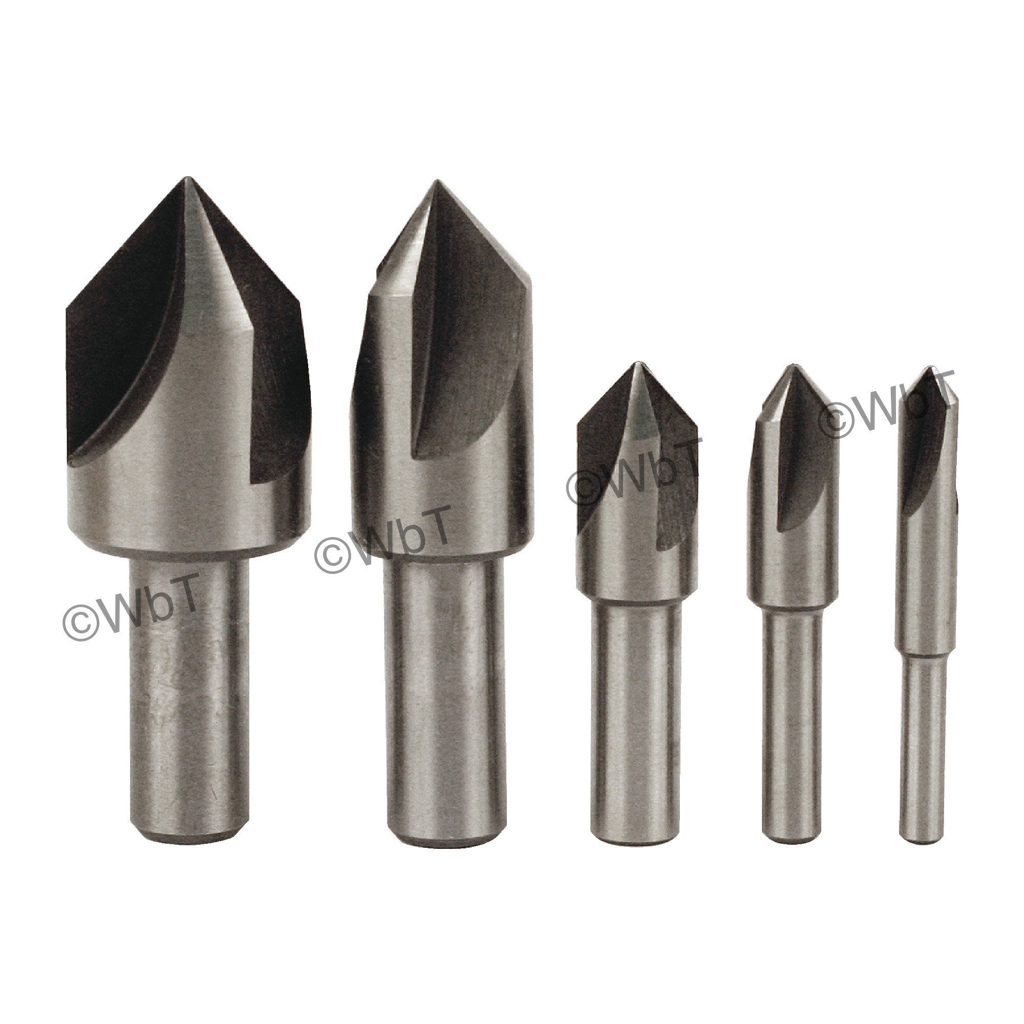 TTC 3 Flute 5 Piece 1/4" to 1" High Speed Steel 82&#176; Included Angle Countersink Set
