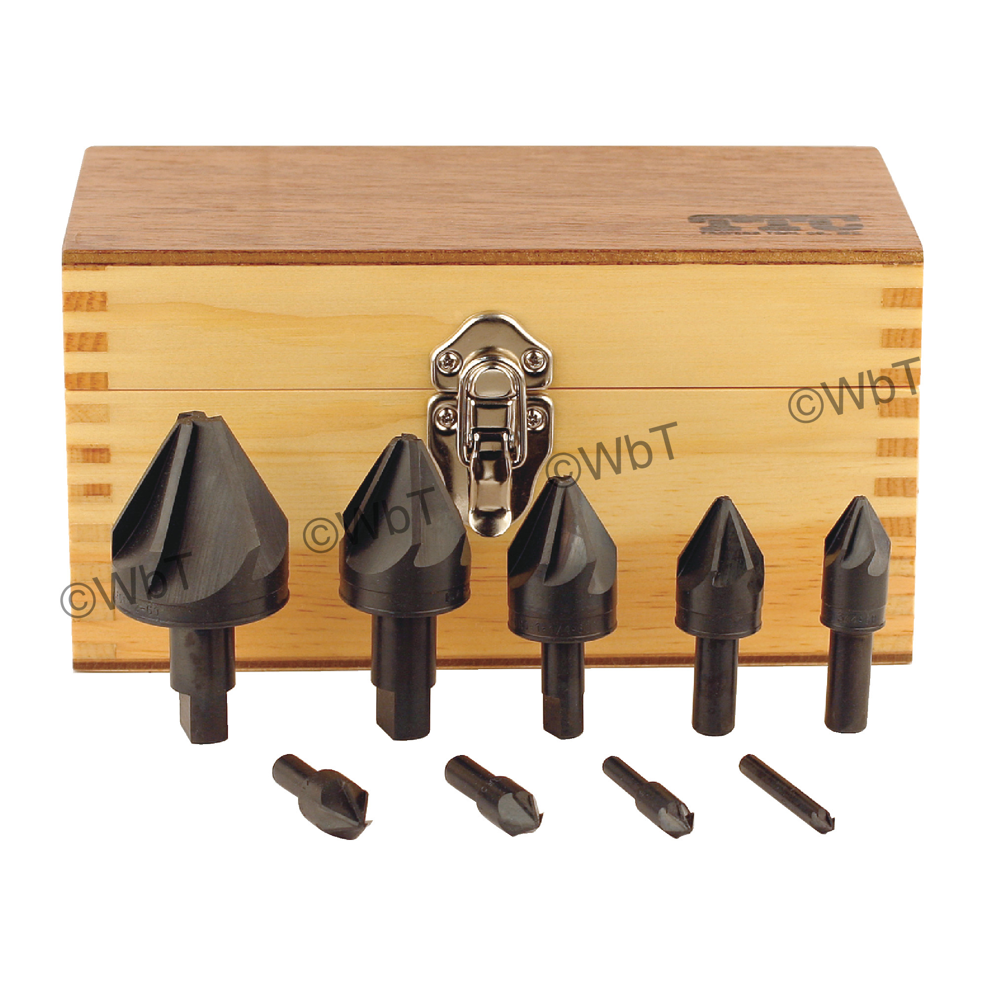 M.A. FORD 6 Flute 9 Piece 1/4" to 2" High Speed Steel 60&#176; Included Angle Countersink Set