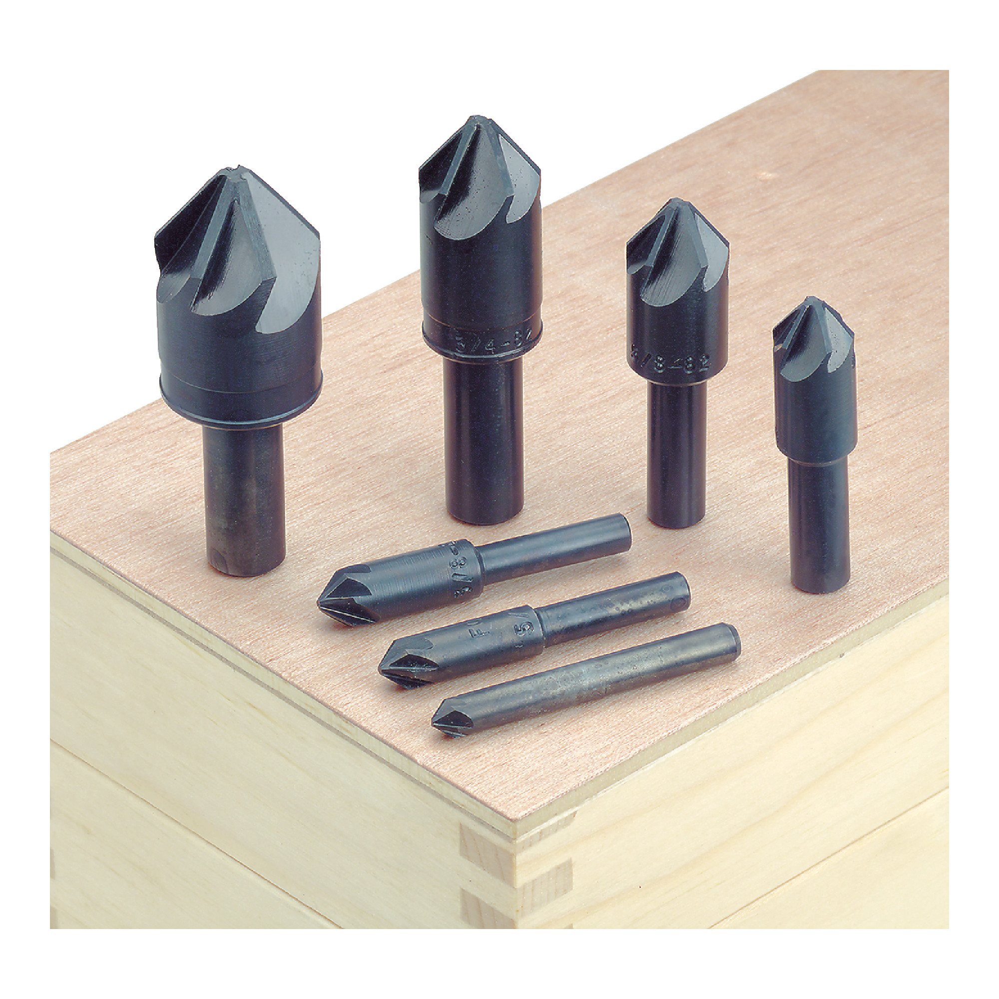 M.A. FORD 6 Flute 7 Piece 1/4" to 1" High Speed Steel 82&#176; Included Angle Countersink Set