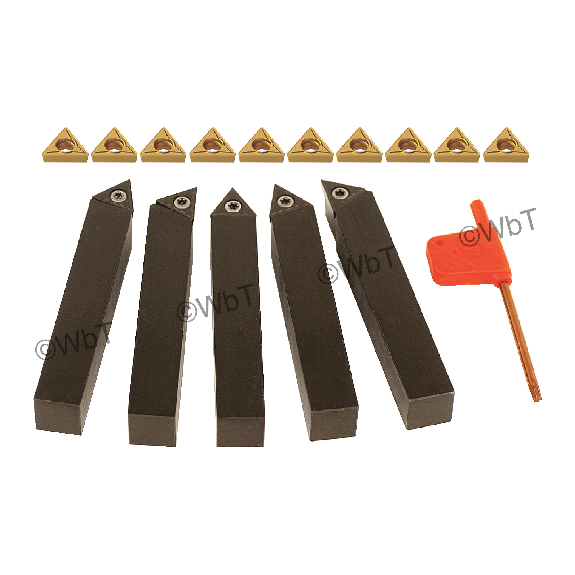TERRA CARBIDE - 5 Piece External Turning Set with Additional Inserts / Accepts TCMT2(1.5)_ Inserts / 10 Additional (AKUM