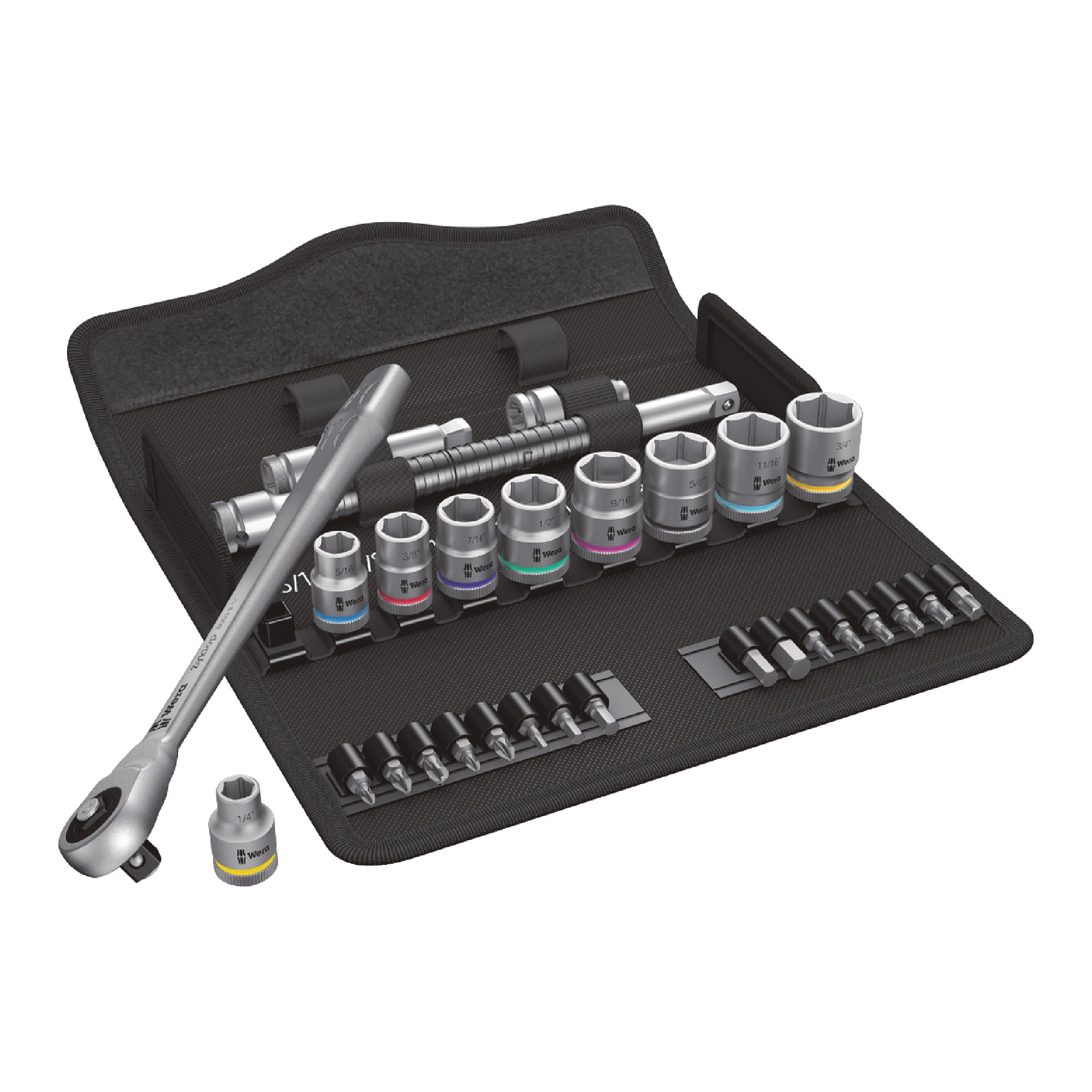 8100 SB 10 Zyklop Metal Ratchet Imperial 29 Piece Set With Push-Through Square, Driver Size:  3/8"