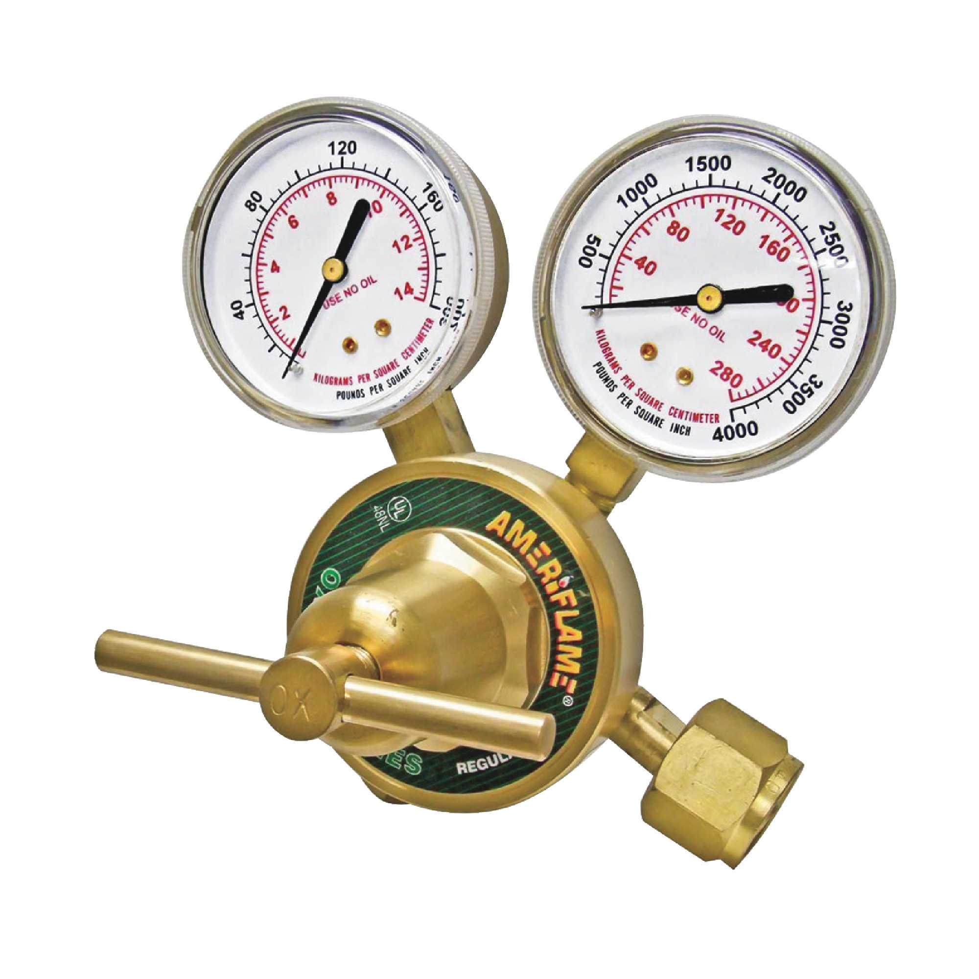Heavy Duty Single Stage Oxygen Regulator With 2-1/2" Dual Scale Gauges