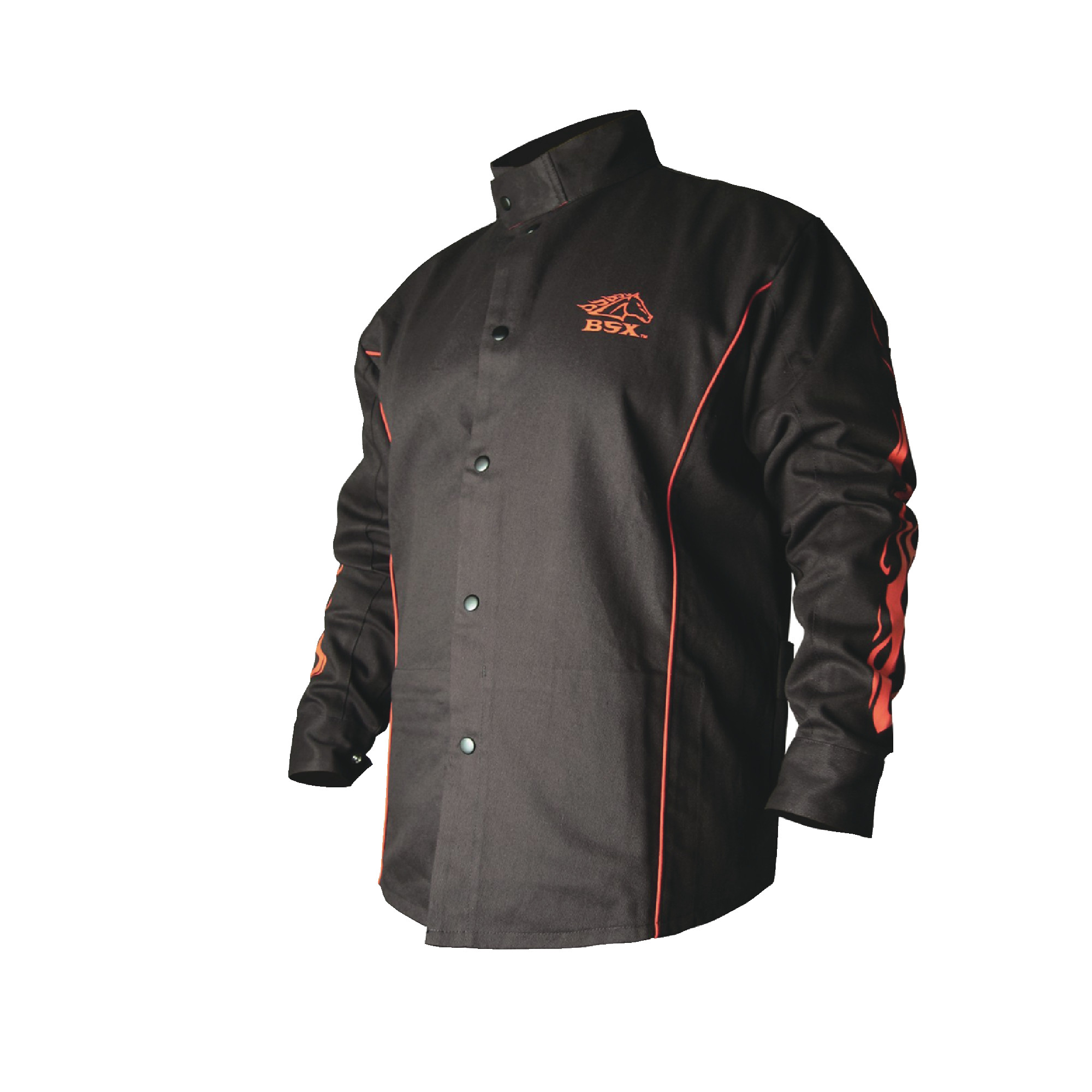 BSX Stryker Black With Red Flames Fire Resistant Welding Jacket - Size L
