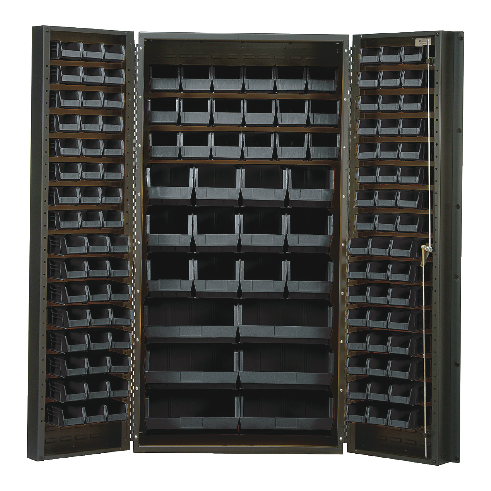 QUANTUM STORAGE SYSTEMS 36" Wide All Welded Floor Cabinet With 132 Black Bins