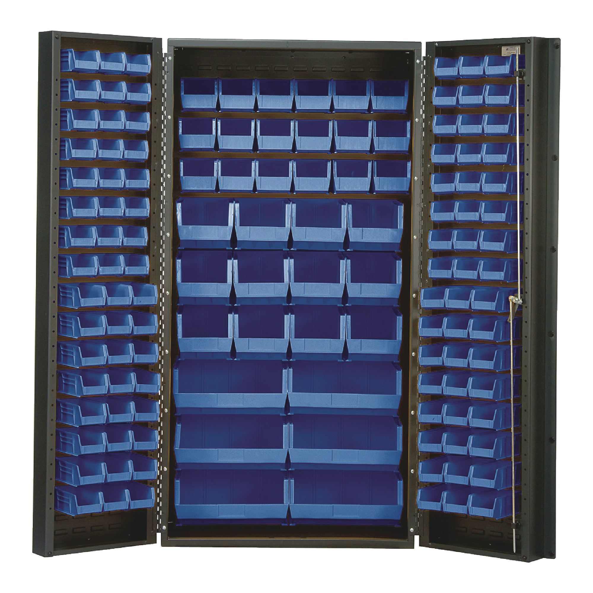 QUANTUM STORAGE SYSTEMS 36" Wide All Welded Floor Cabinet With 132 Blue Bins