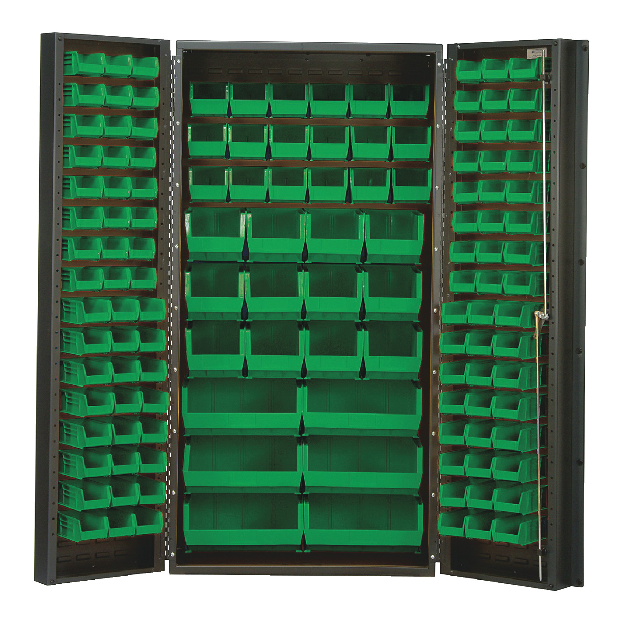 QUANTUM STORAGE SYSTEMS 36" Wide All Welded Floor Cabinet With 132 Green Bins