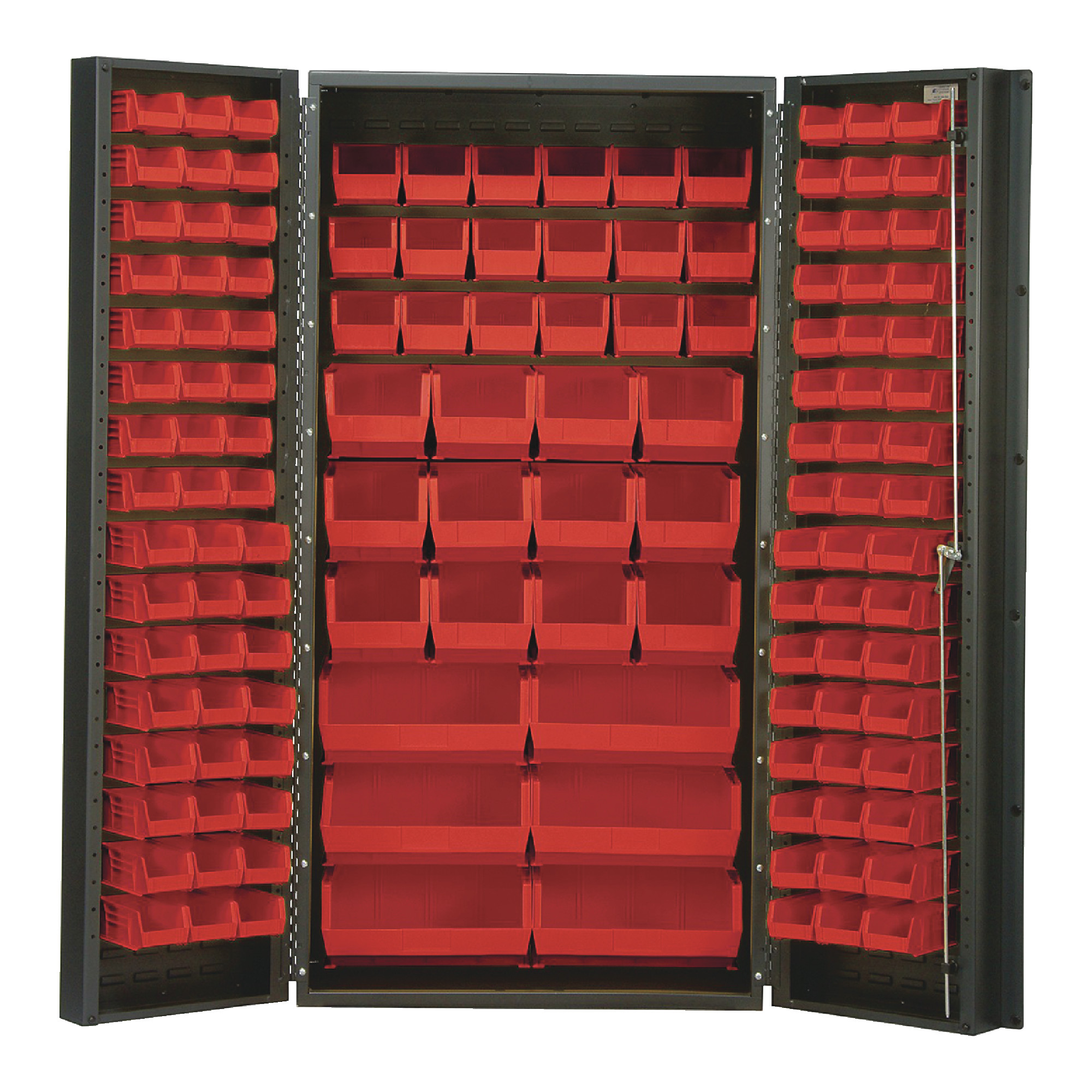 QUANTUM STORAGE SYSTEMS 36" Wide All Welded Floor Cabinet With 132 Red Bins