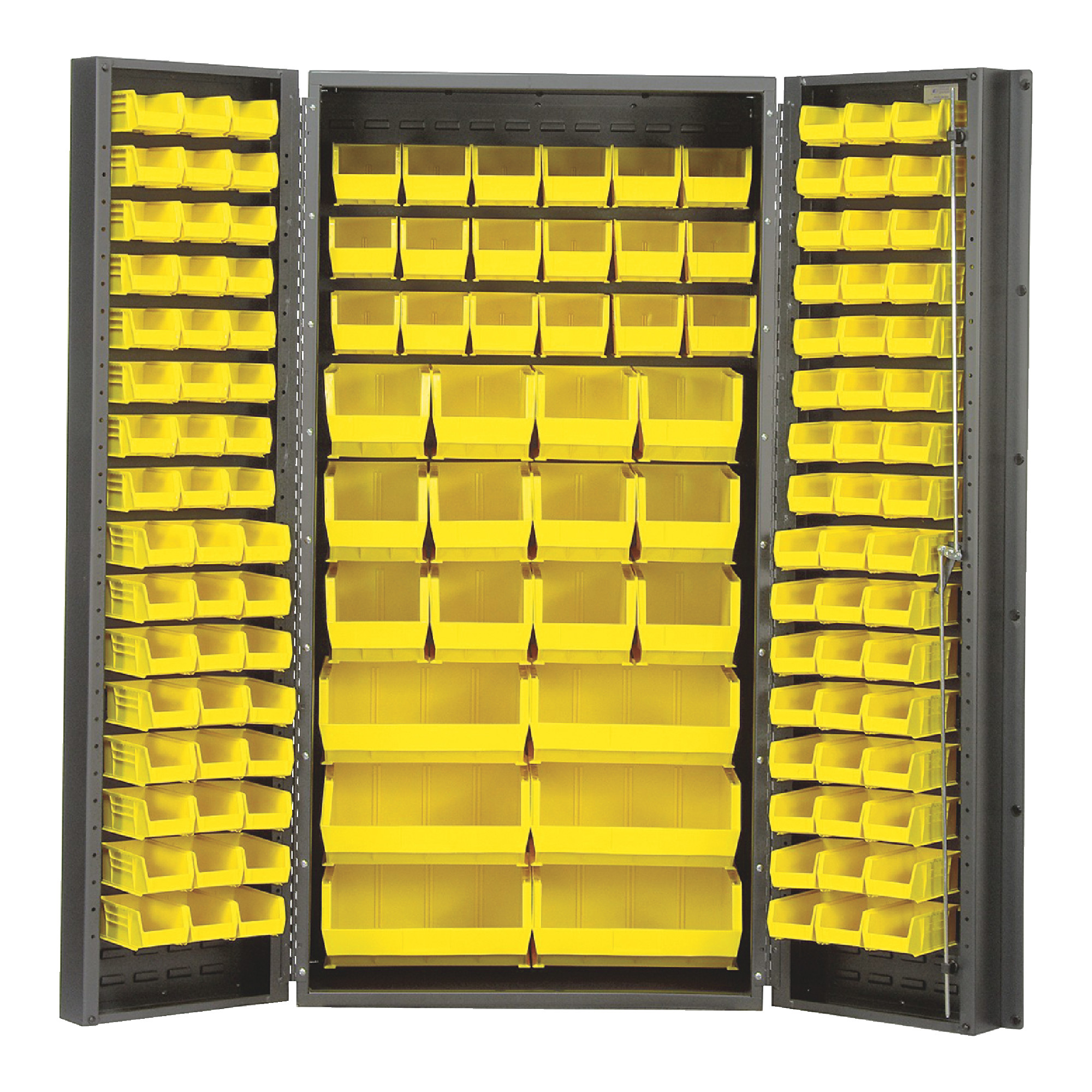 QUANTUM STORAGE SYSTEMS 36" Wide All Welded Floor Cabinet With 132 Yellow Bins