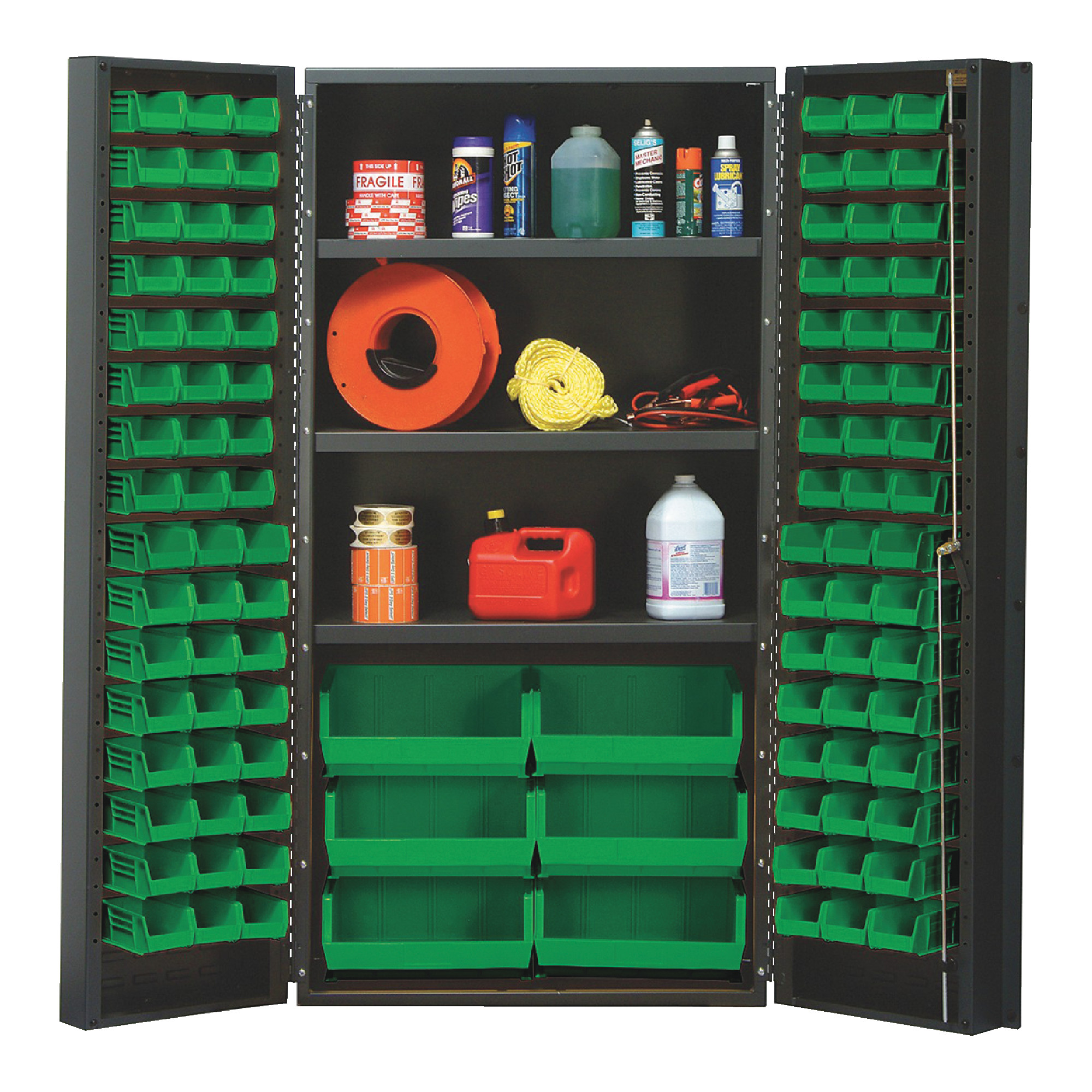 QUANTUM STORAGE SYSTEMS 36" Wide All Welded Floor Cabinet With 102 GreenBins