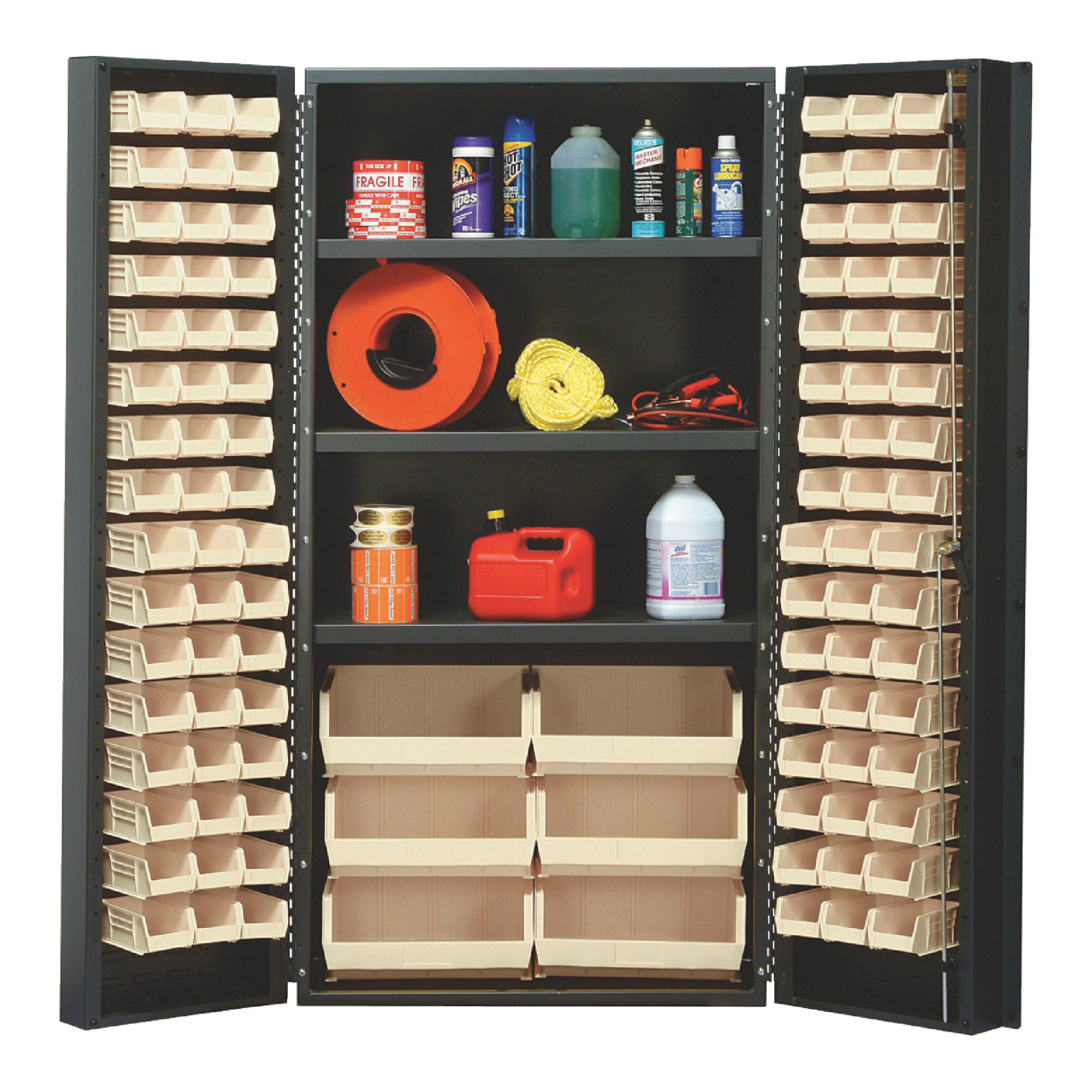 QUANTUM STORAGE SYSTEMS 36" Wide All Welded Floor Cabinet With 102 Ivory Bins