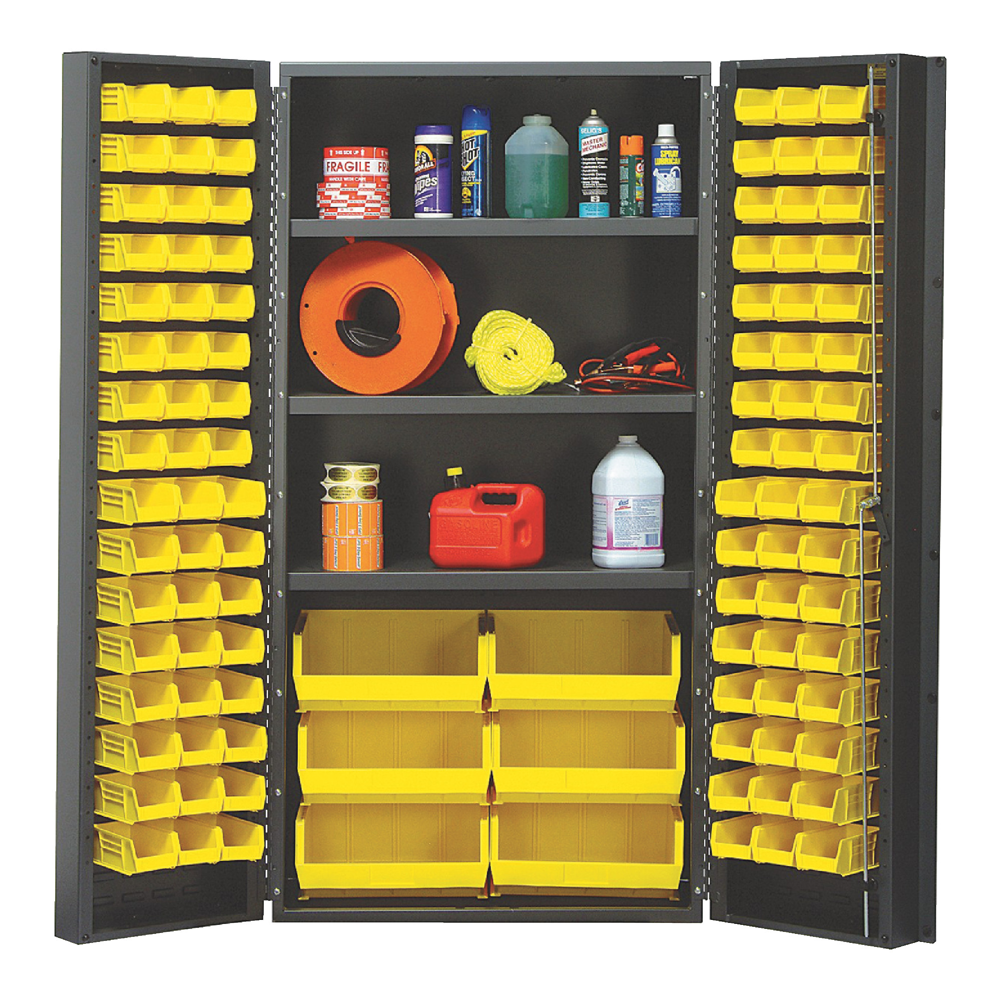 QUANTUM STORAGE SYSTEMS 36" Wide All Welded Floor Cabinet With 102 Yellow Bins
