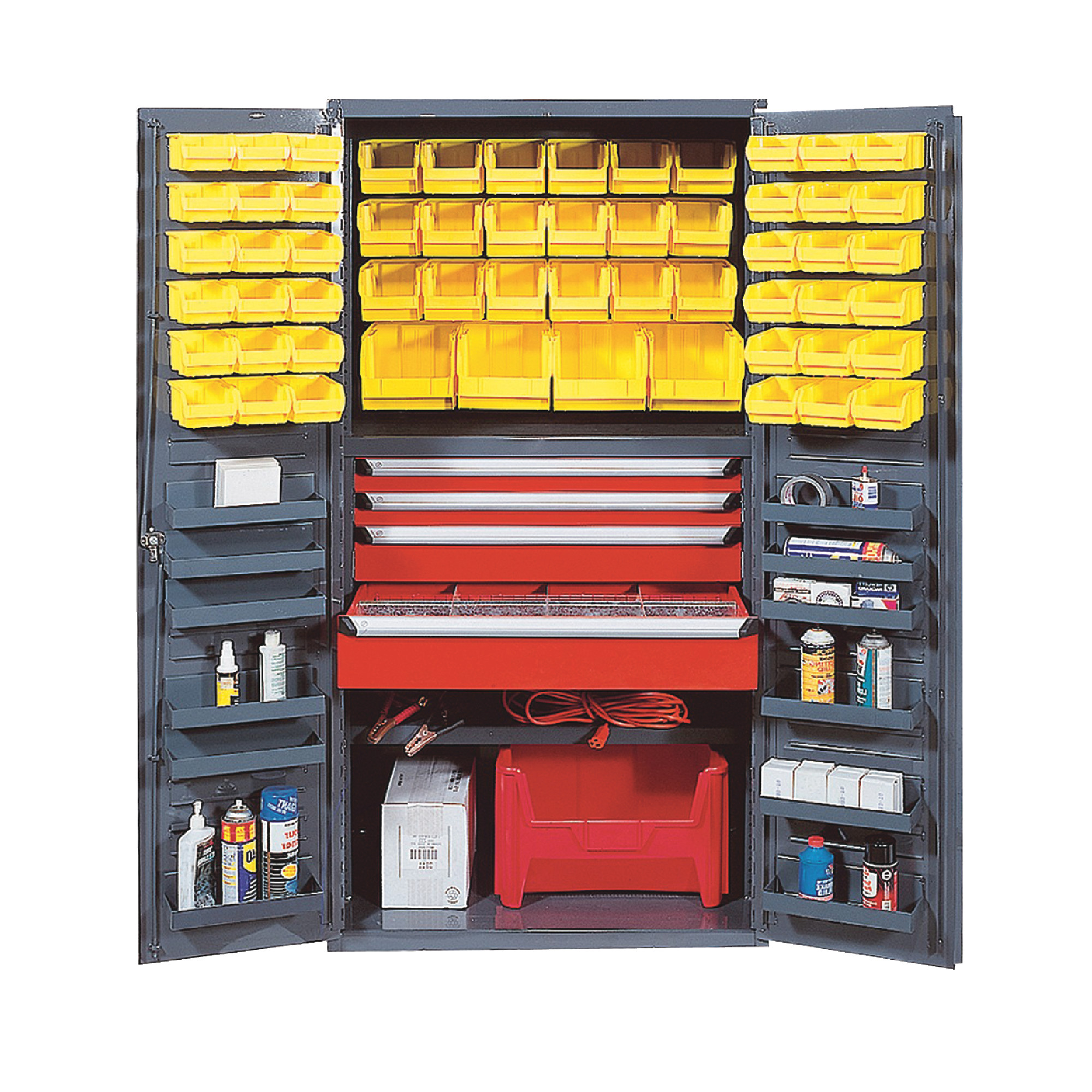 QUANTUM STORAGE SYSTEMS 36" Wide All Welded Floor Cabinet With 58 Yellow Bins