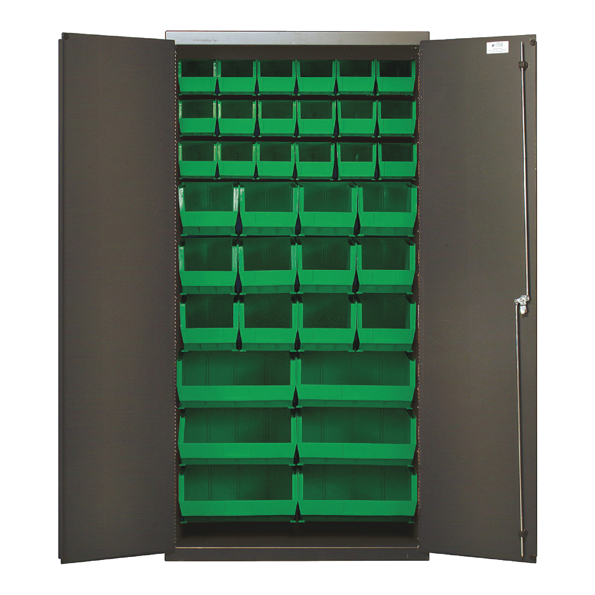 QUANTUM STORAGE SYSTEMS 36" Wide All Welded Floor Cabinet With 36 Green Bins