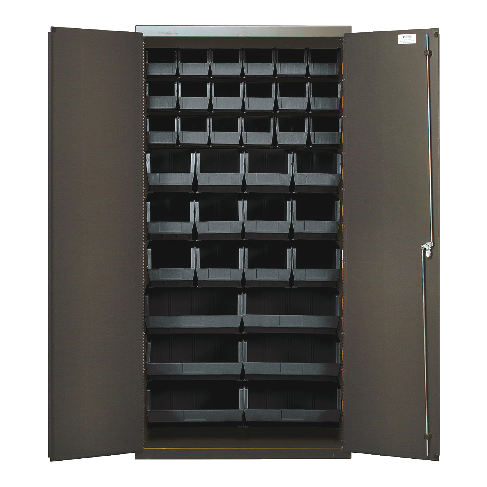 QUANTUM STORAGE SYSTEMS 36" Wide All Welded Floor Cabinet With 36 Black Bins