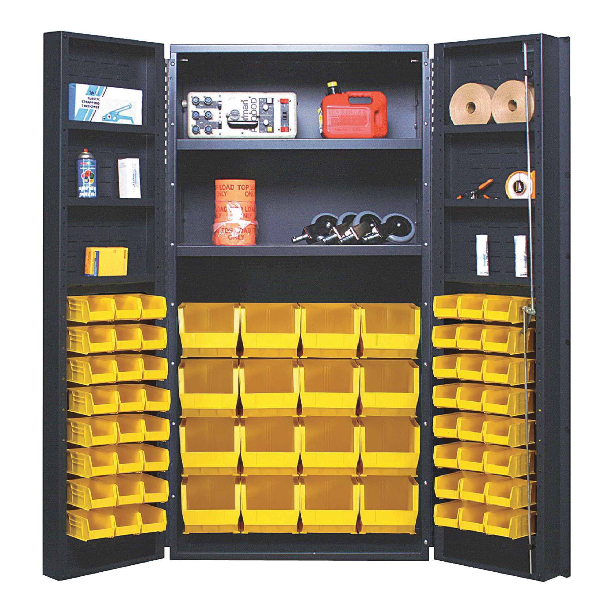 QUANTUM STORAGE SYSTEMS 36" Wide All Welded Floor Cabinet With 64 Yellow Bins