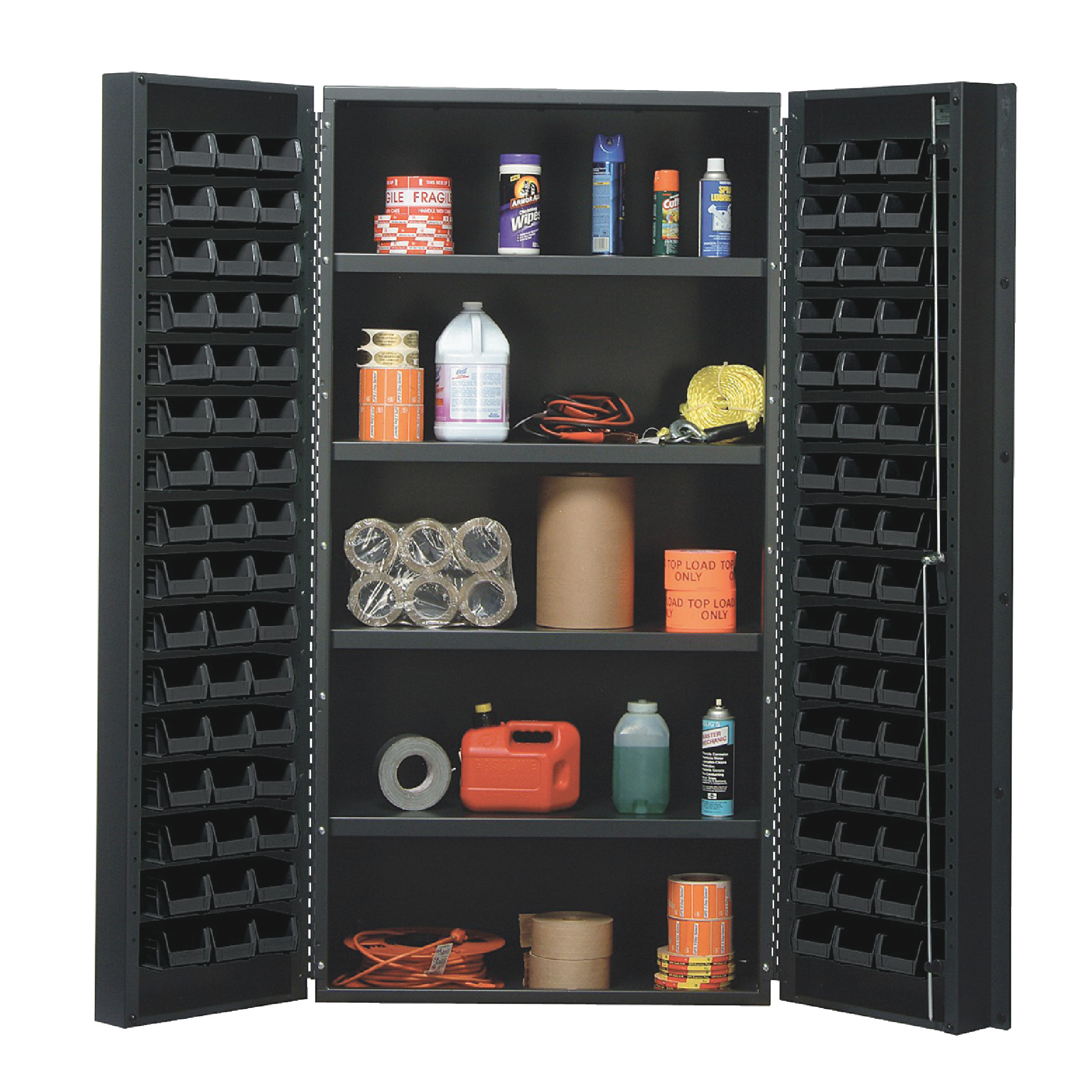 QUANTUM STORAGE SYSTEMS 36" Wide All Welded Floor Cabinet With 96 Black Bins