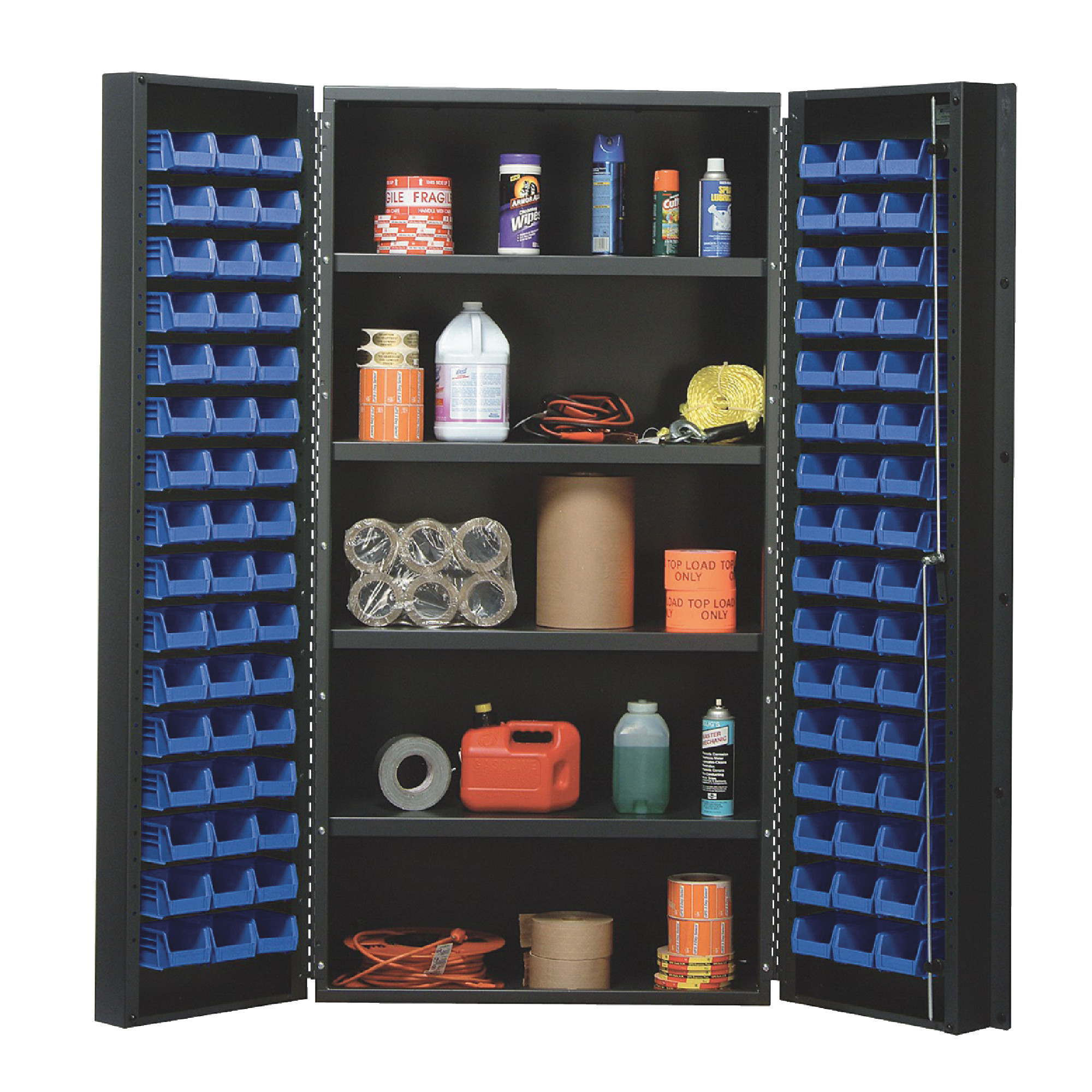 QUANTUM STORAGE SYSTEMS 36" Wide All Welded Floor Cabinet With 96 Blue Bins