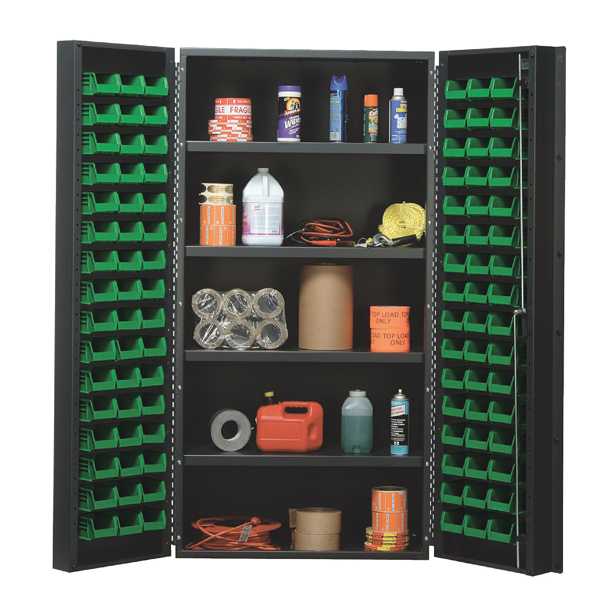 QUANTUM STORAGE SYSTEMS 36" Wide All Welded Floor Cabinet With 96 Green Bins
