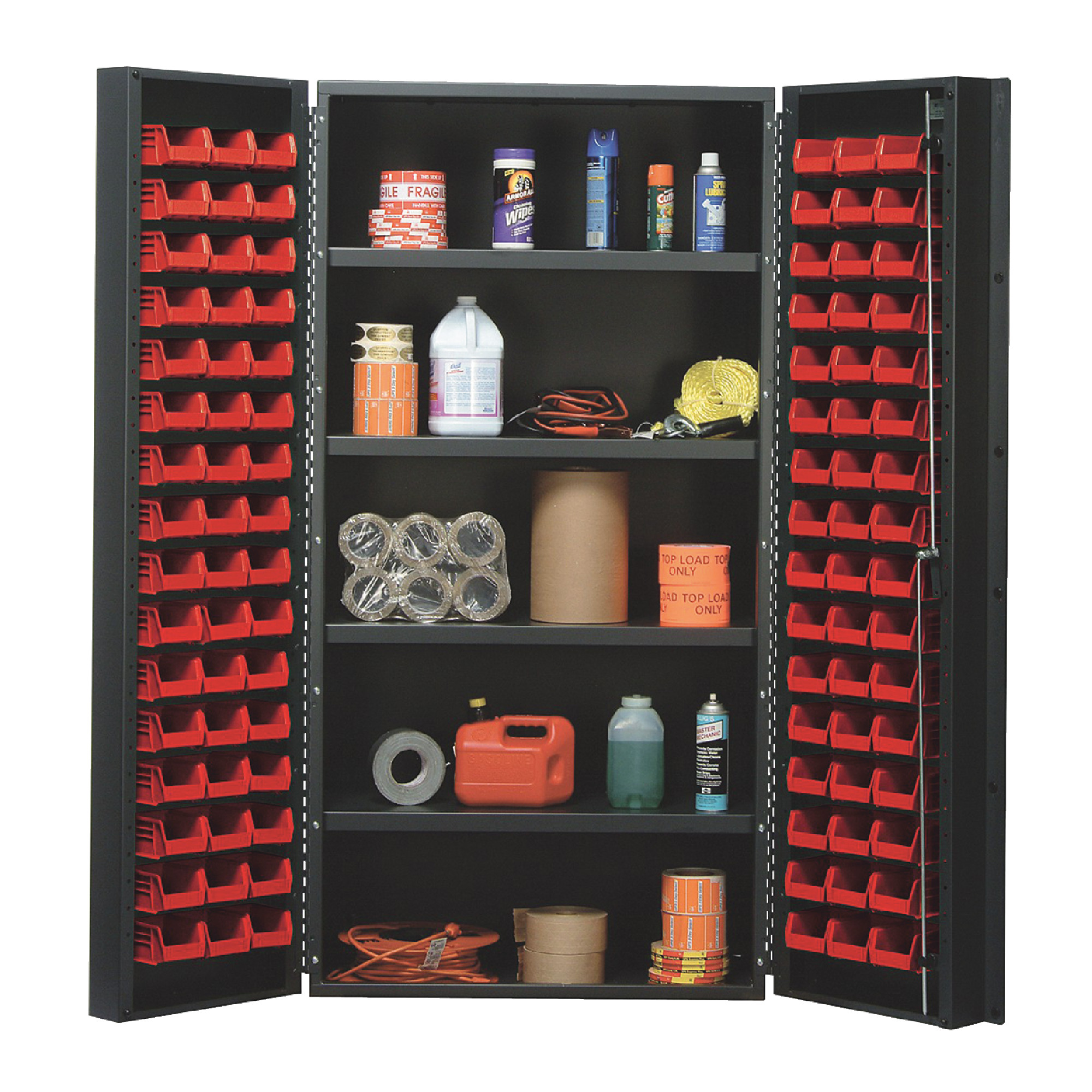 QUANTUM STORAGE SYSTEMS 36" Wide All Welded Floor Cabinet With 96 Red Bins