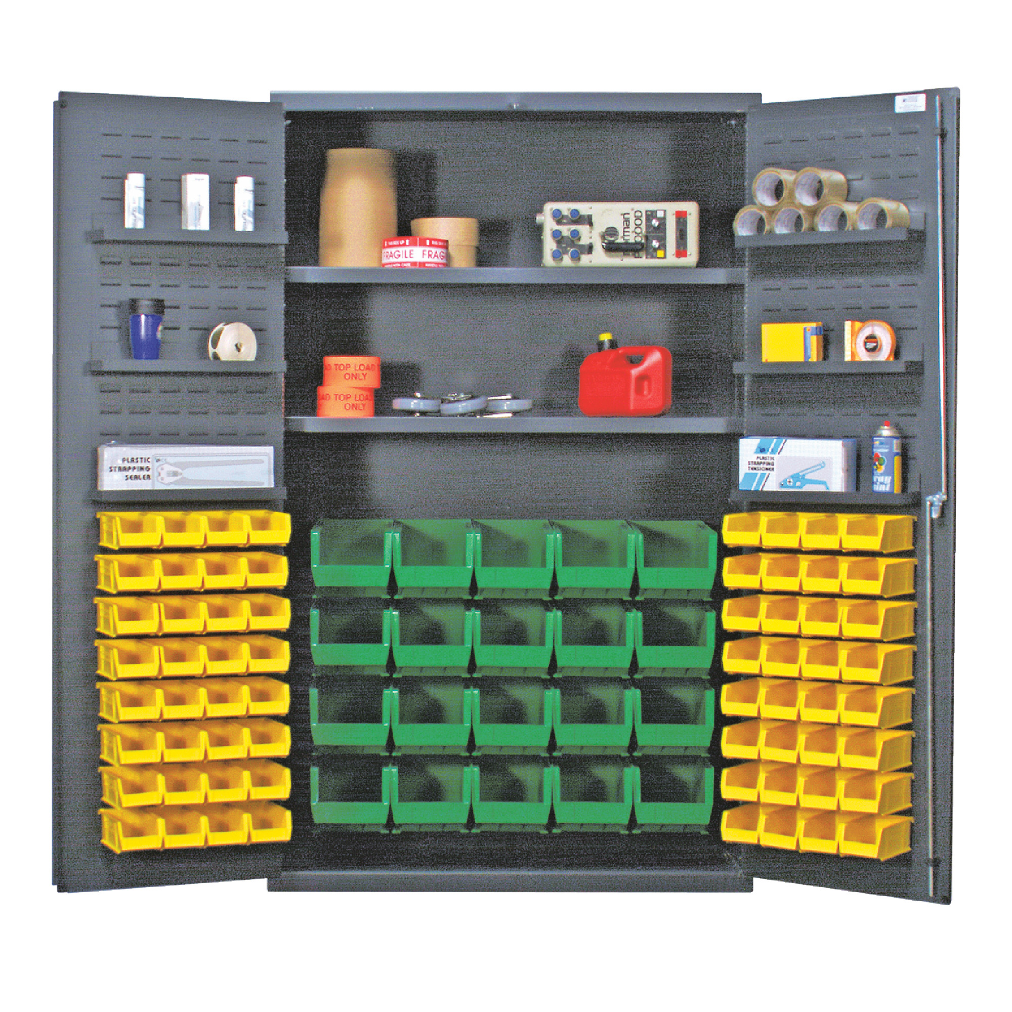 QUANTUM STORAGE SYSTEMS 48" Wide All Welded Floor Cabinet With 84 Yellow Bins