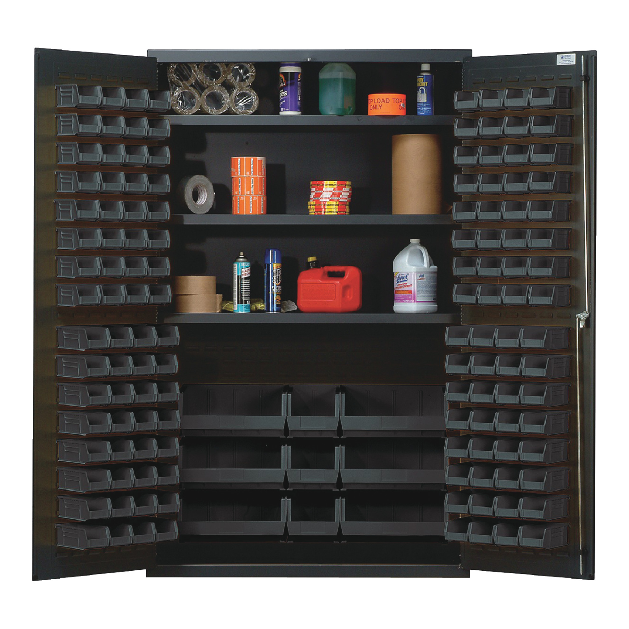 QUANTUM STORAGE SYSTEMS 48" Wide All Welded Floor Cabinet With 137 Black Bins