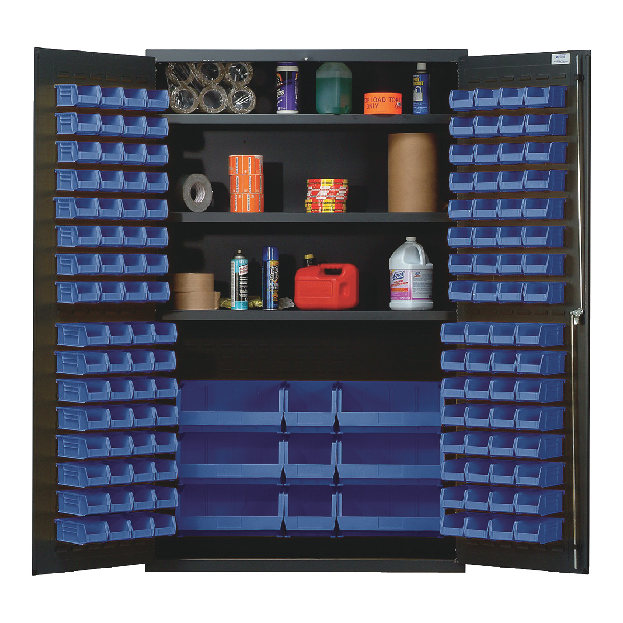 QUANTUM STORAGE SYSTEMS 48" Wide All Welded Floor Cabinet With 137 Blue Bins