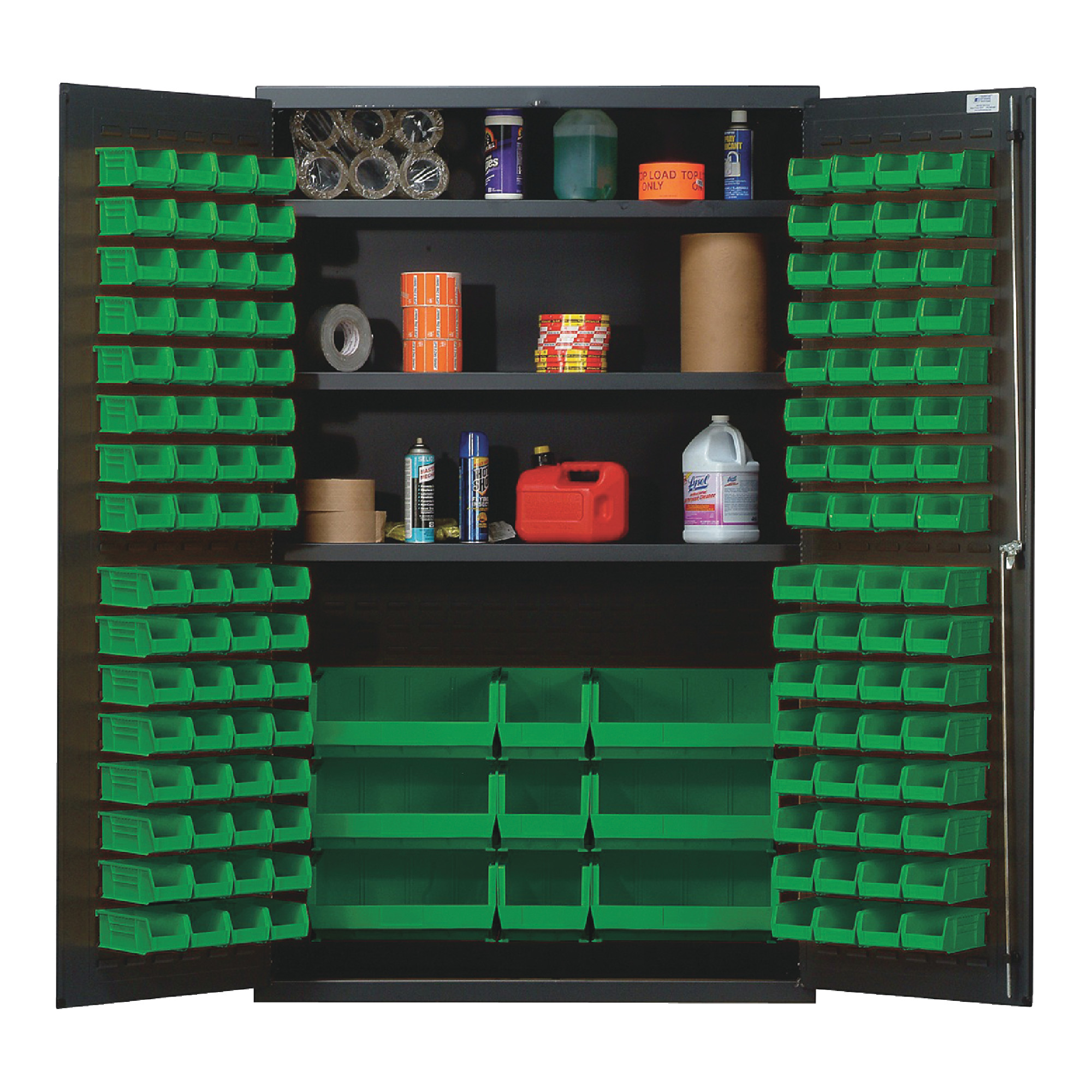 QUANTUM STORAGE SYSTEMS 48" Wide All Welded Floor Cabinet With 137 Green Bins