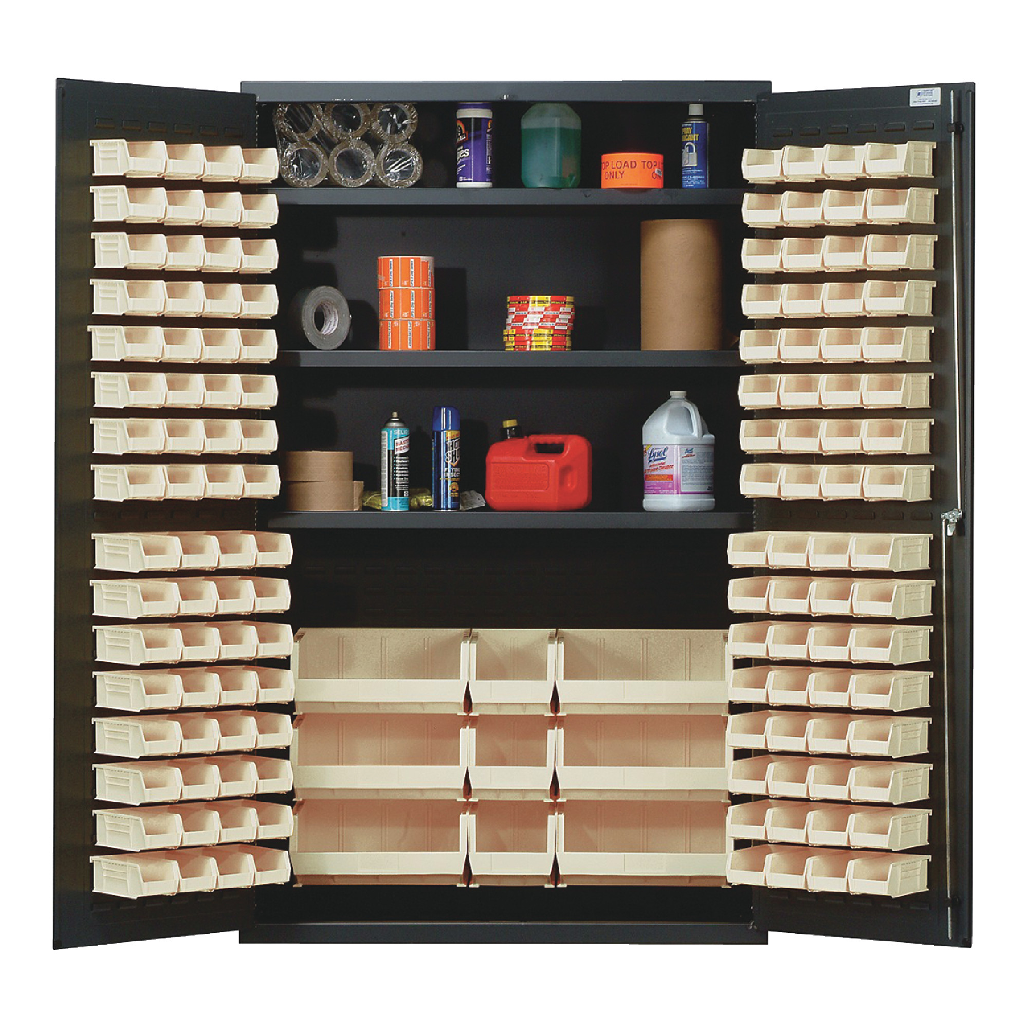 QUANTUM STORAGE SYSTEMS 48" Wide All Welded Floor Cabinet With 137 Ivory Bins