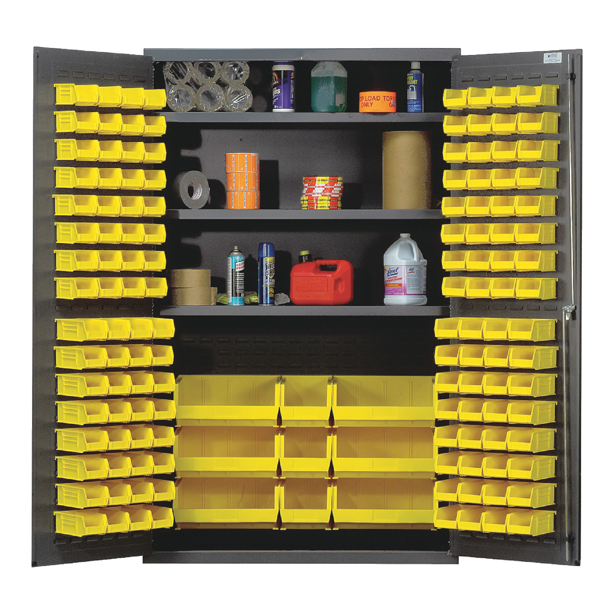 QUANTUM STORAGE SYSTEMS 36" Wide All Welded Floor Cabinet With 137 Yellow Bins