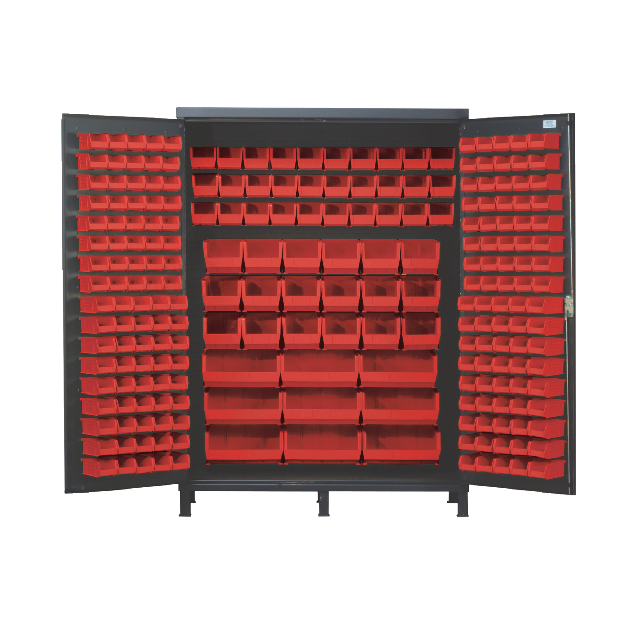 QUANTUM STORAGE SYSTEMS 60" Super Wide Colossal Heavy-Duty Floor Cabinet With 227 Red Bins