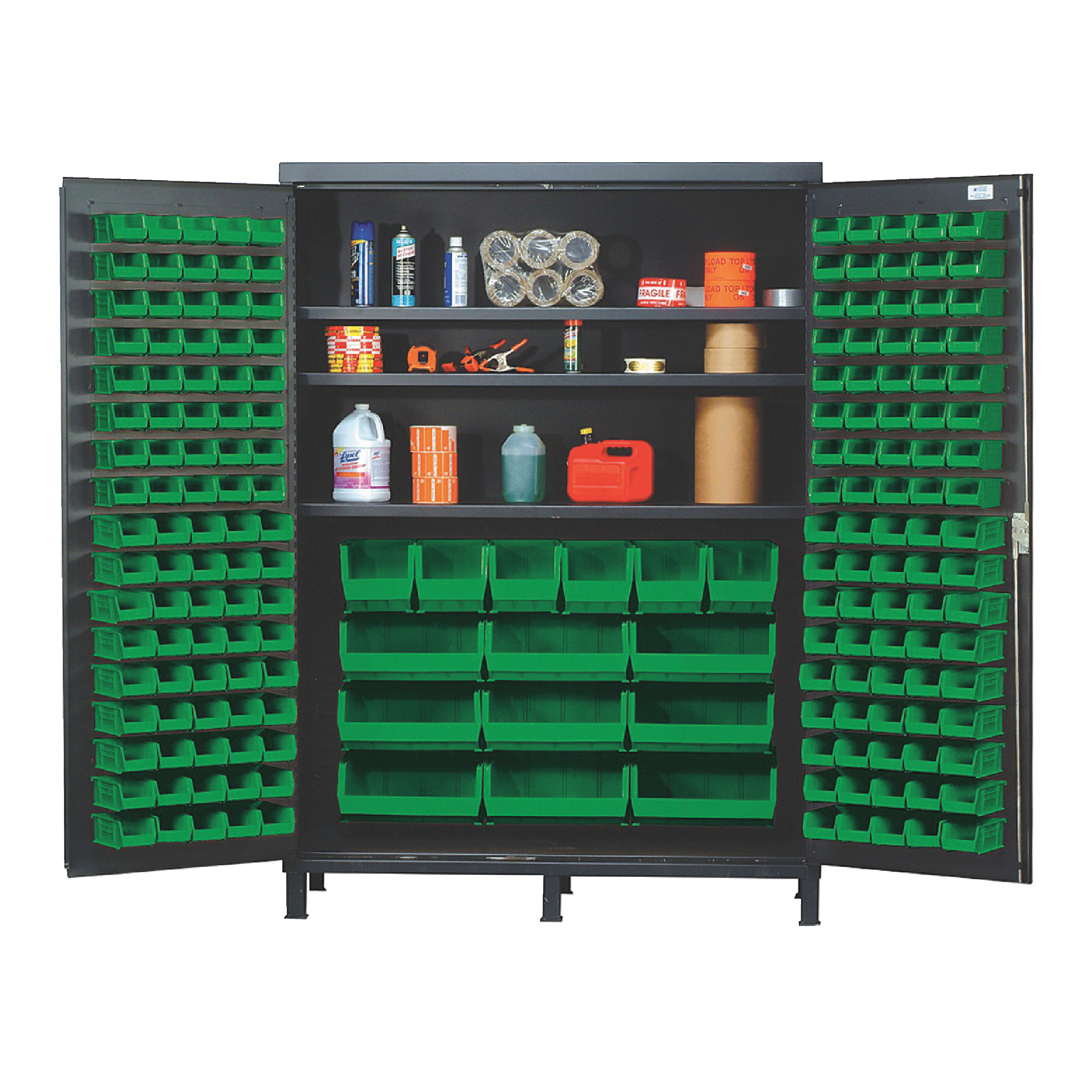 QUANTUM STORAGE SYSTEMS 60" Super Wide Colossal Heavy-Duty Floor Cabinet With 185 Clear Bins