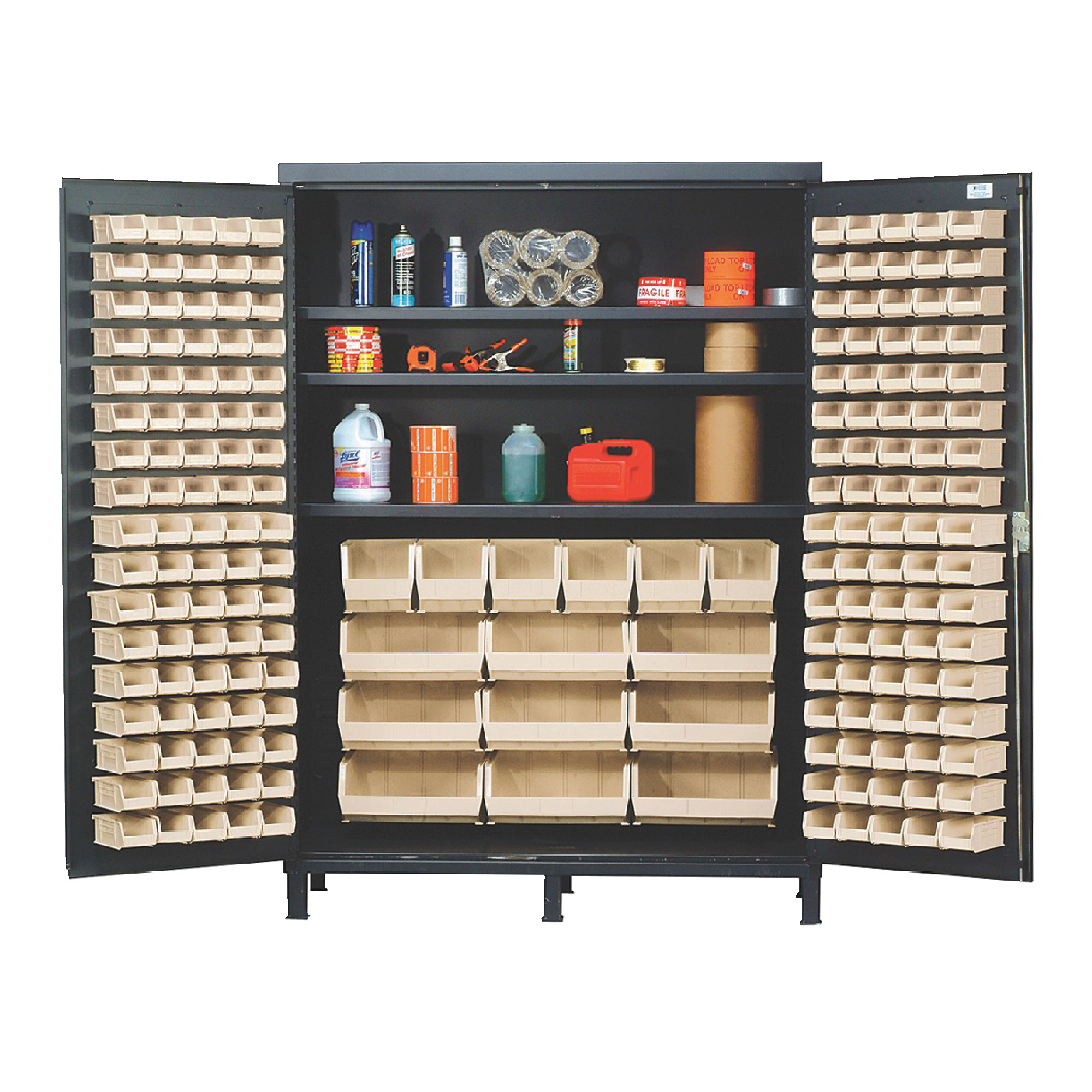 QUANTUM STORAGE SYSTEMS 60" Super Wide Colossal Heavy-Duty Floor Cabinet With 185 Ivory Bins
