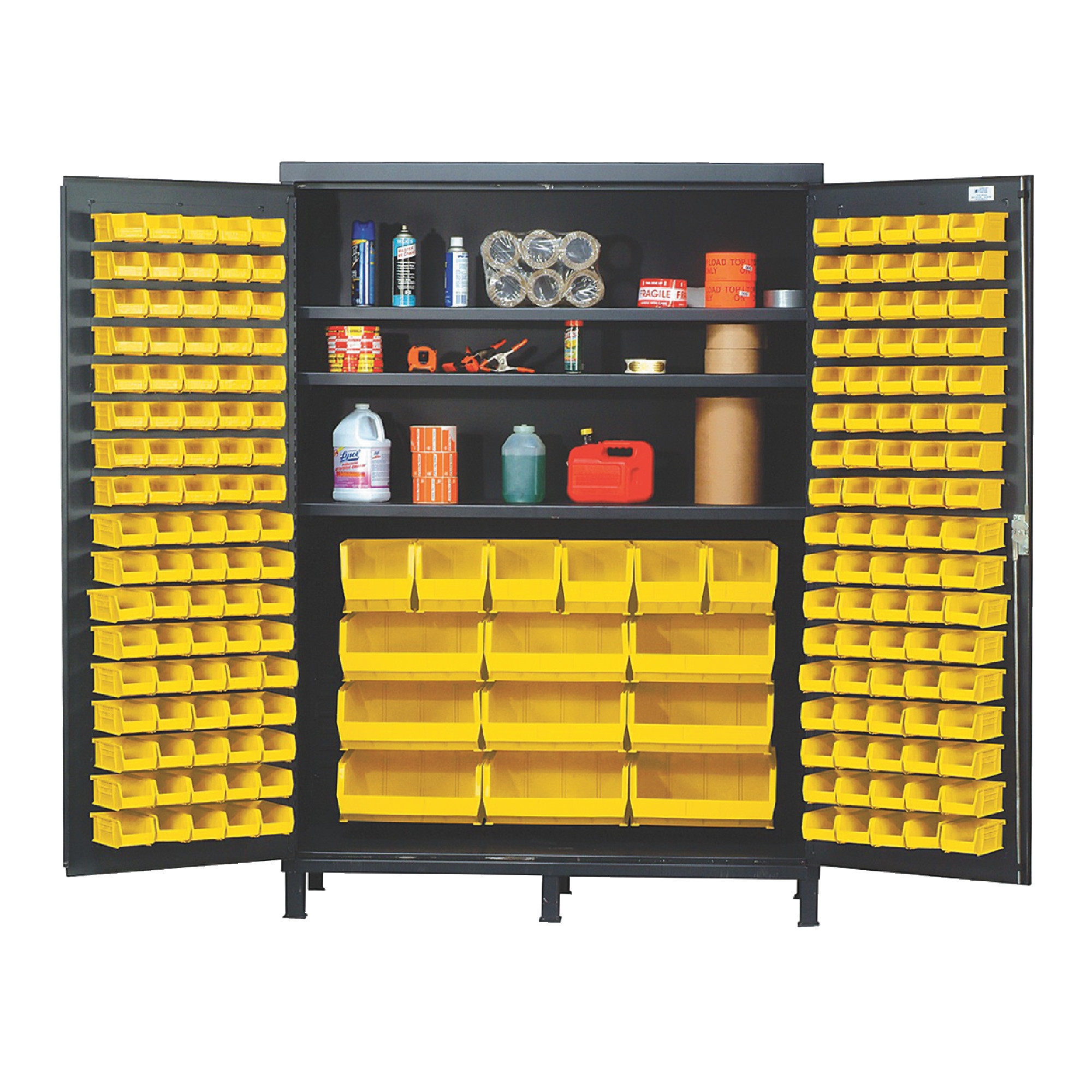 QUANTUM STORAGE SYSTEMS 60" Super Wide Colossal Heavy-Duty Floor Cabinet With 185 Yellow Bins