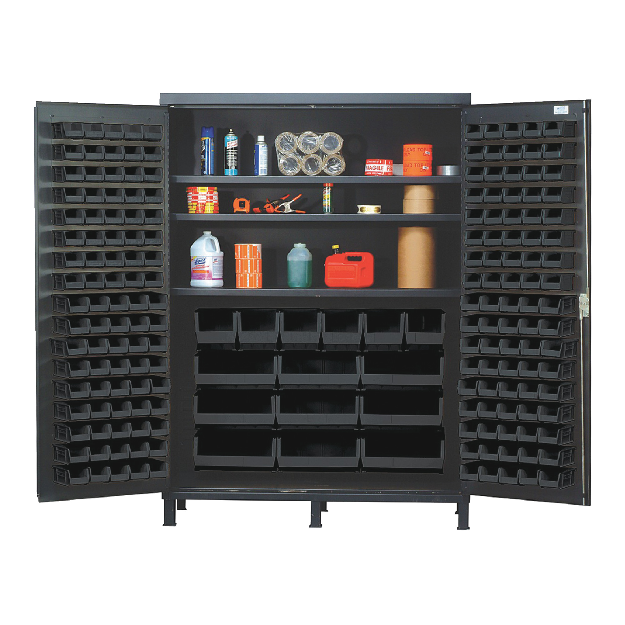 QUANTUM STORAGE SYSTEMS 60" Super Wide Colossal Heavy-Duty Floor Cabinet With 185 Black Bins