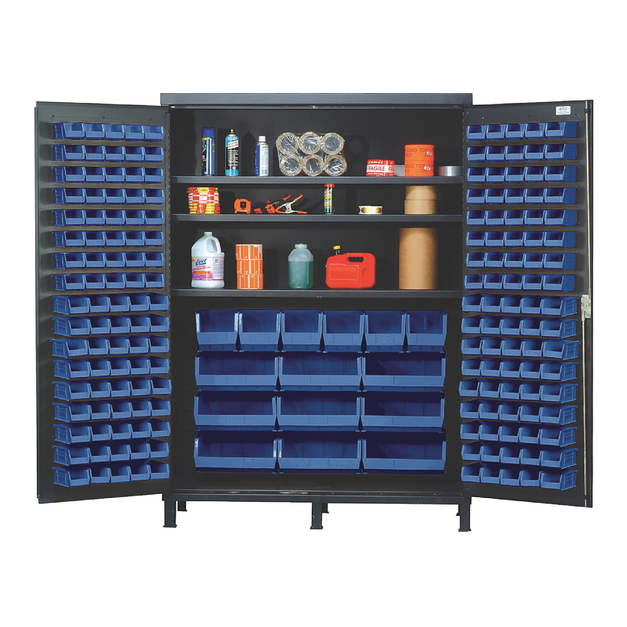 QUANTUM STORAGE SYSTEMS 60" Super Wide Colossal Heavy-Duty Floor Cabinet With 185 Blue Bins
