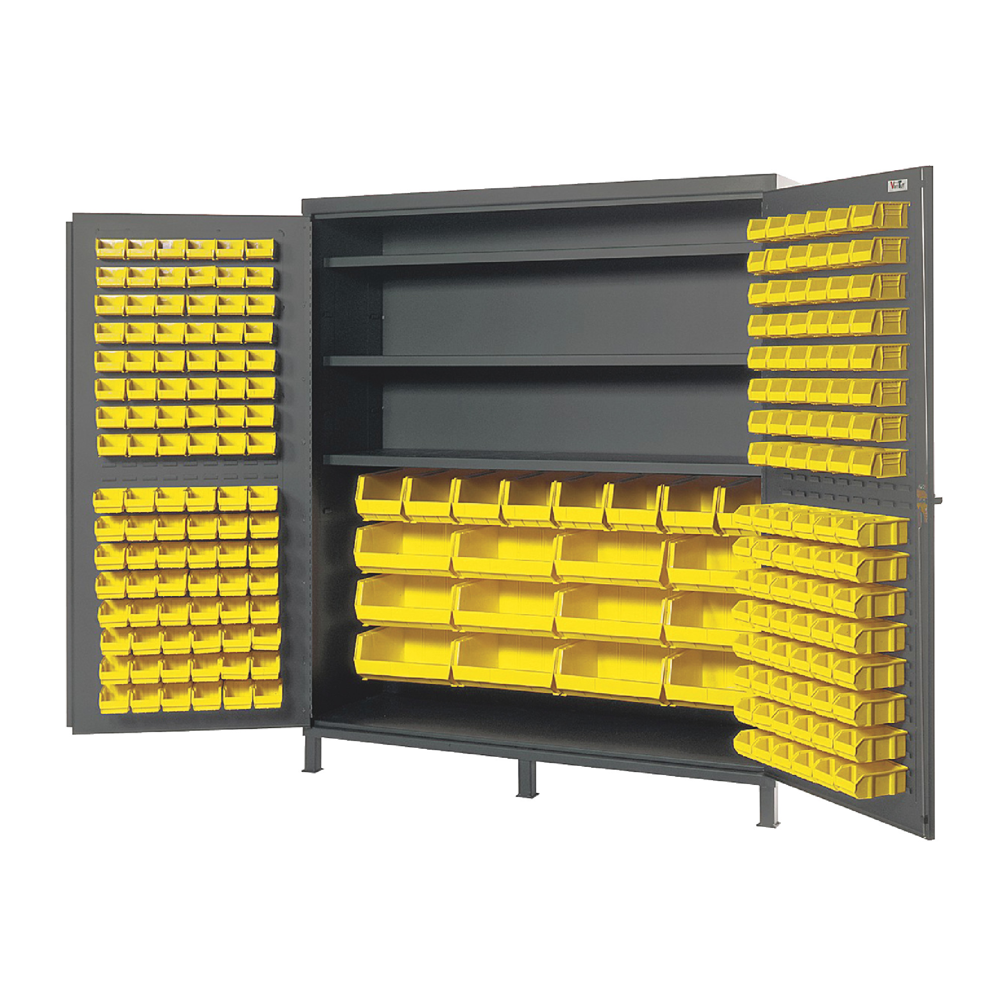 QUANTUM STORAGE SYSTEMS 72" Wide All Welded Flush Door Floor Cabinet With 212 Yellow Bins