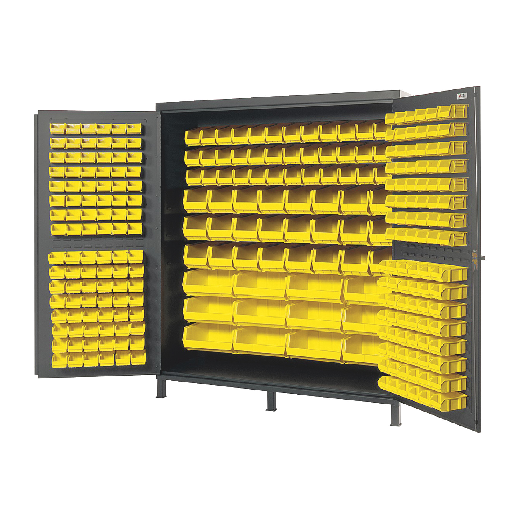 QUANTUM STORAGE SYSTEMS 72" Wide All Welded Flush Door Floor Cabinet With 264 Clear Bins
