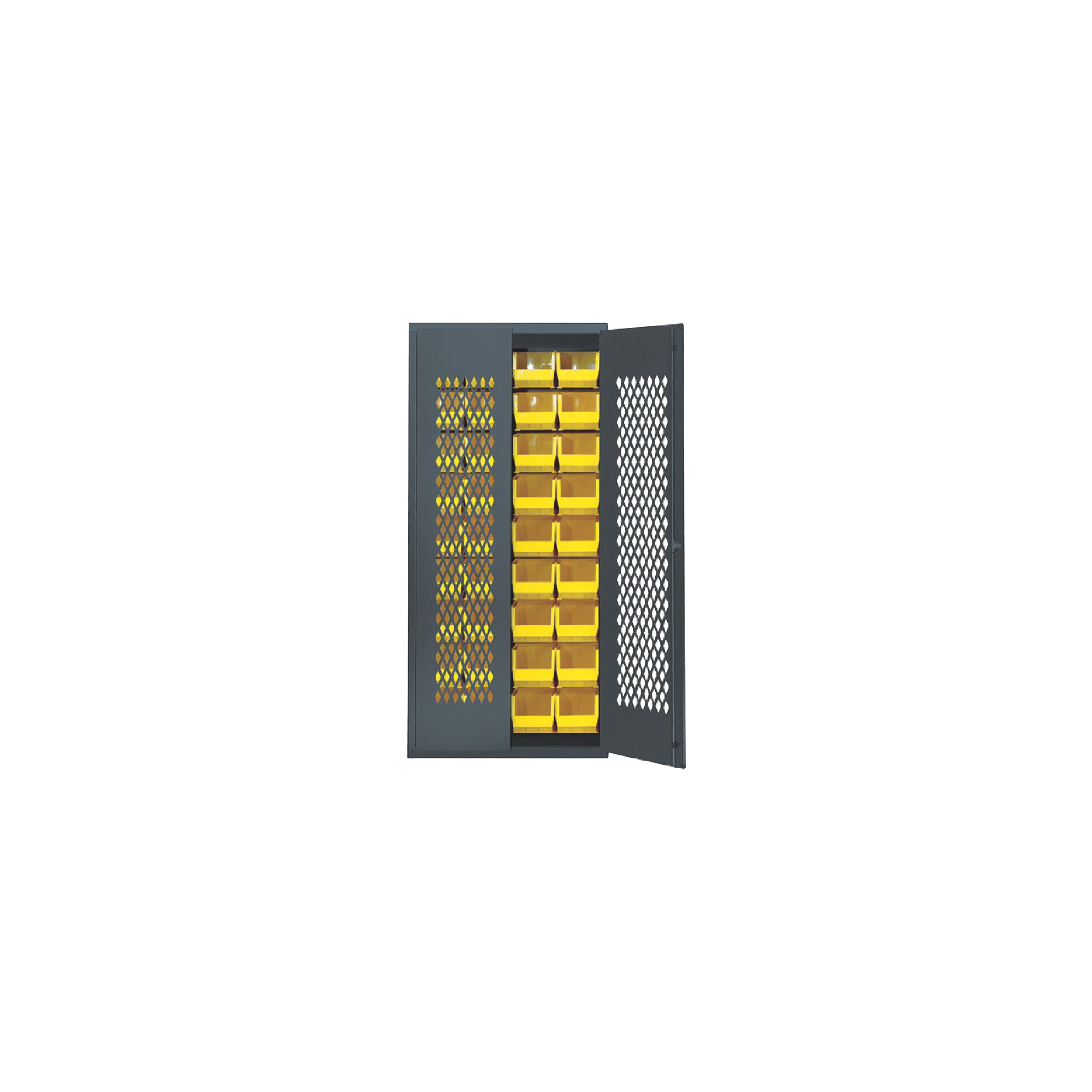 QUANTUM STORAGE SYSTEMS 36" Wide Wire Mesh Safe-View Cabinet With 36 Yellow Bins