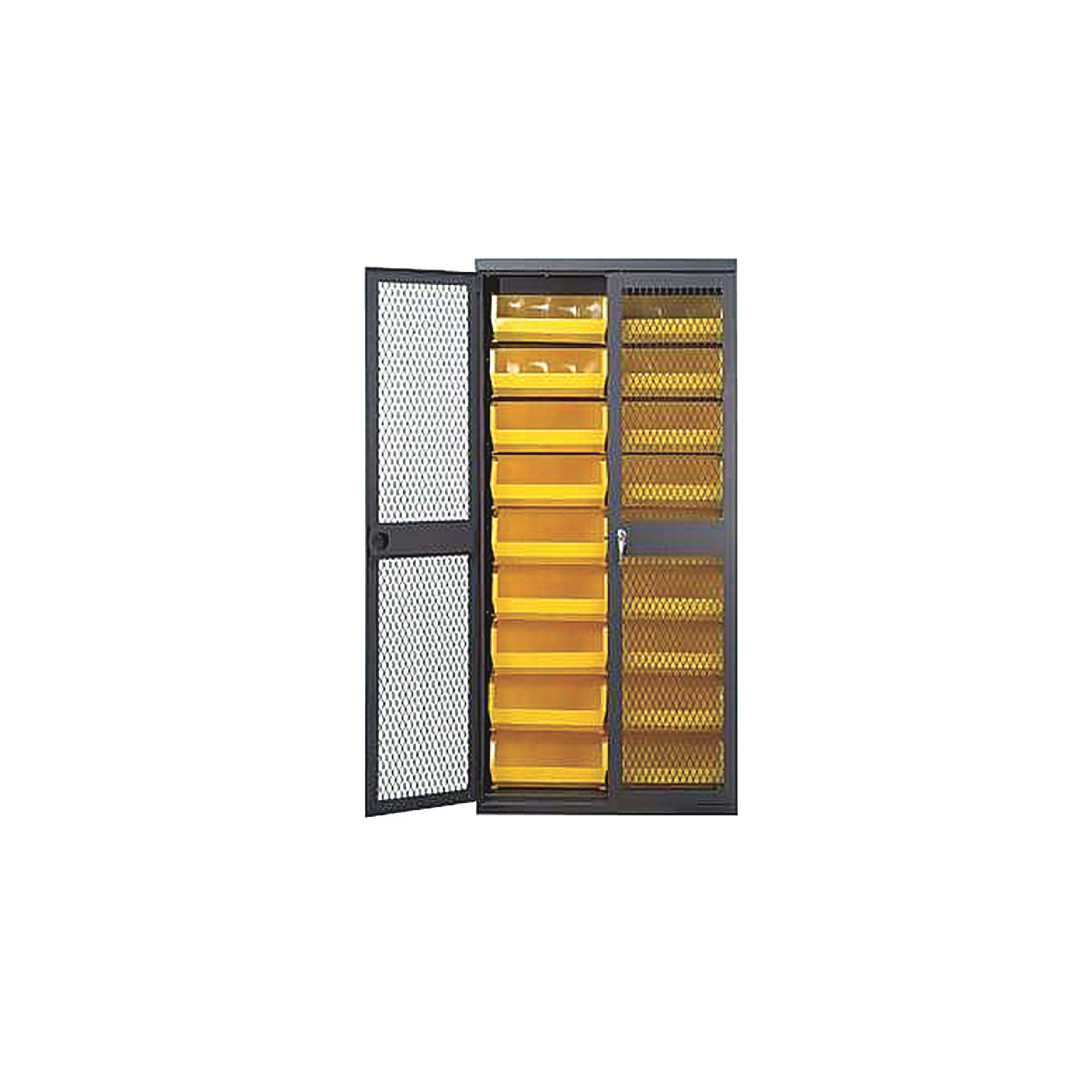 QUANTUM STORAGE SYSTEMS 36" Wide Wire Mesh Safe-View Cabinet With 18 Clear Bins