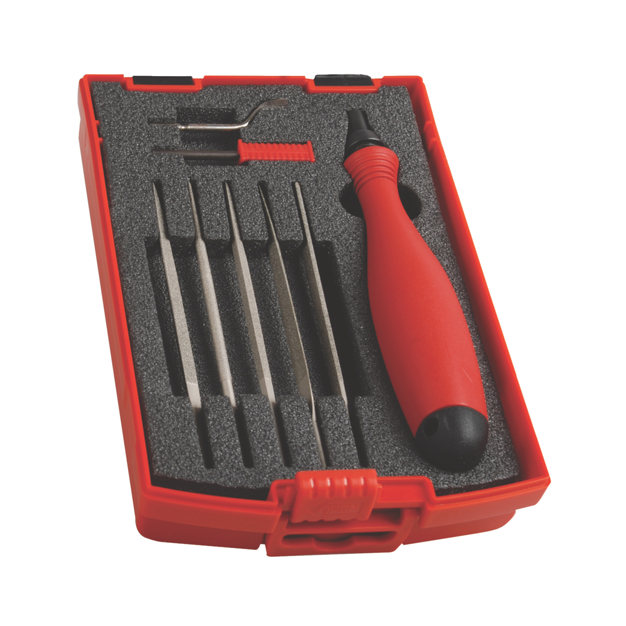 SHAVIV 154-00030 8 Piece Filing and Deburring Set   INCLUDES: (1) MB2020E Handle.(5) Different Shape Diamond Coated File